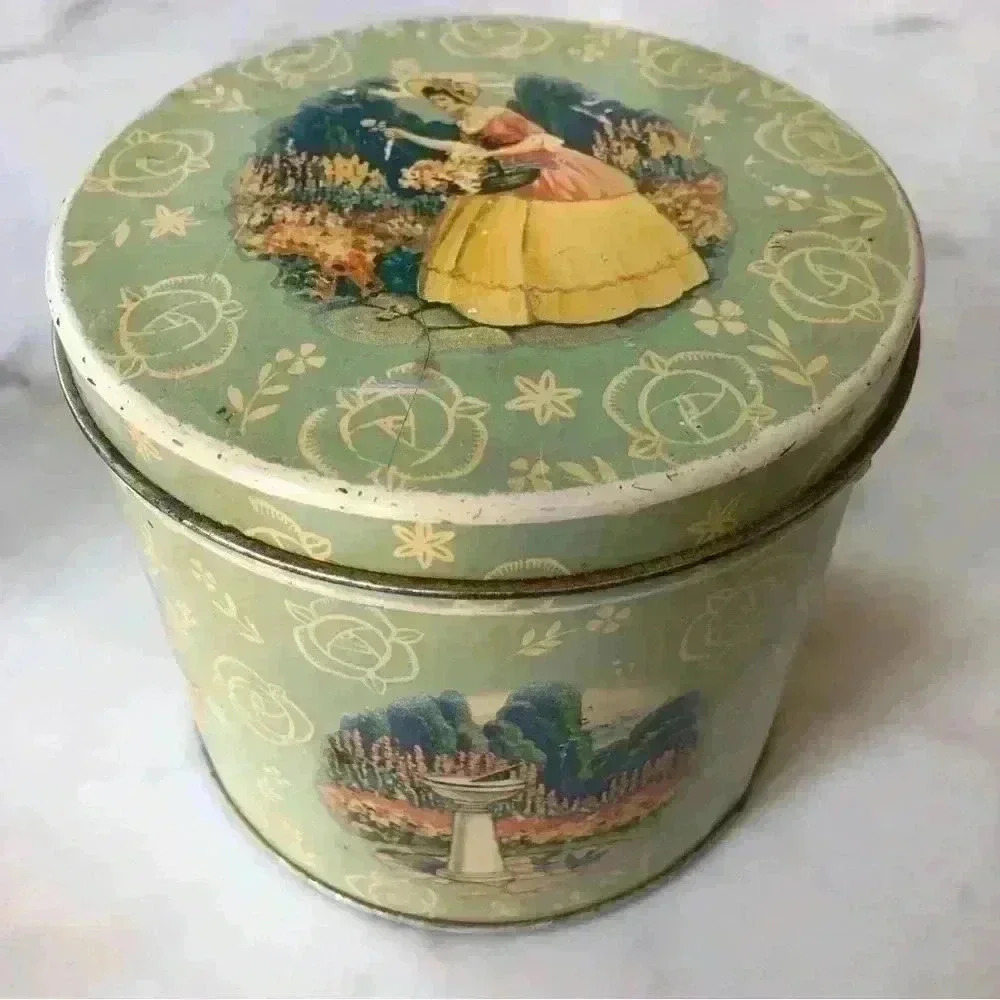 Vintage 60s  Lipton Tea Tin teal flower garden motif